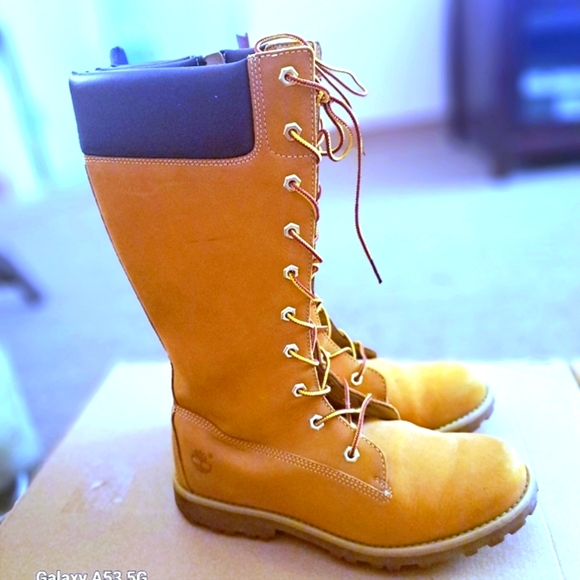 TIMBERLAND PREMIUM WHEAT BUCK LEATHER WOMEN'S 14in BOOTS SIZE 6.5 - Picture 7 of 12